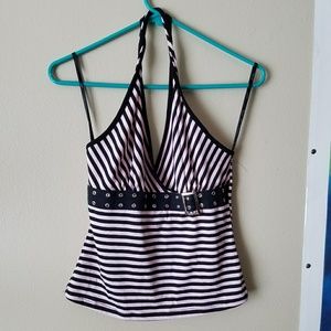 Pink and Black striped halter with belt size M